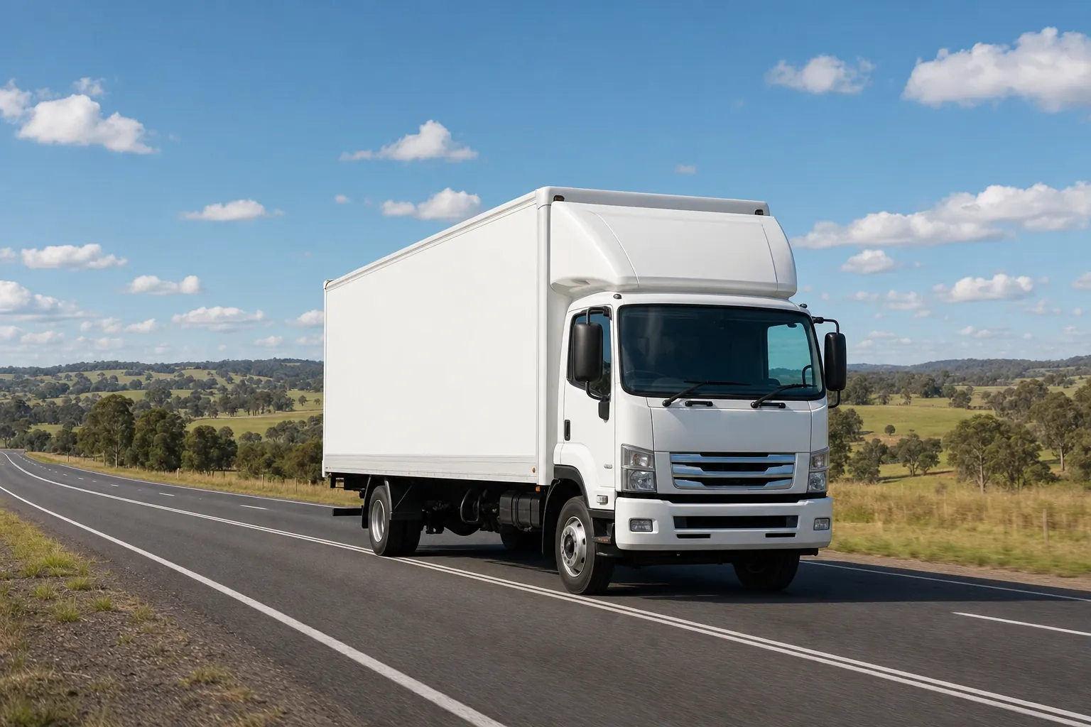 A moving truck on an open Australian highway during a long-distance interstate move